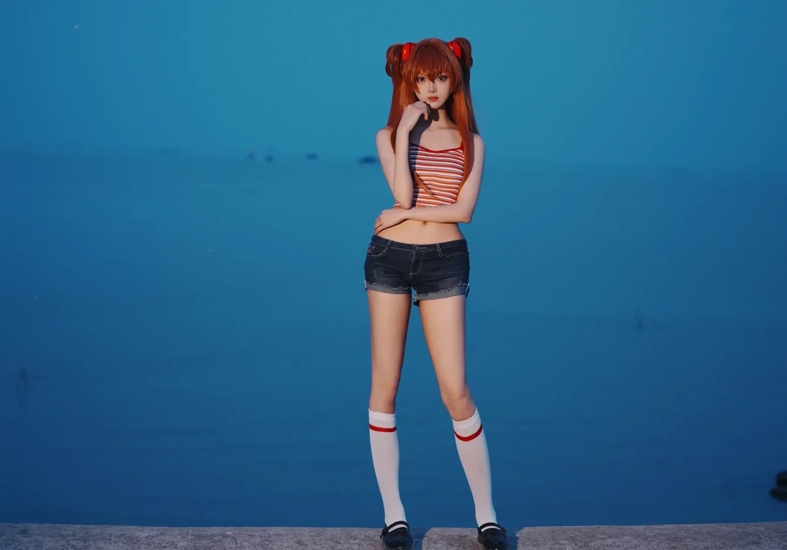 cosplay, 蓝调时刻, 明日香cos, 新世纪福音战士, 长筒袜 - 第7张