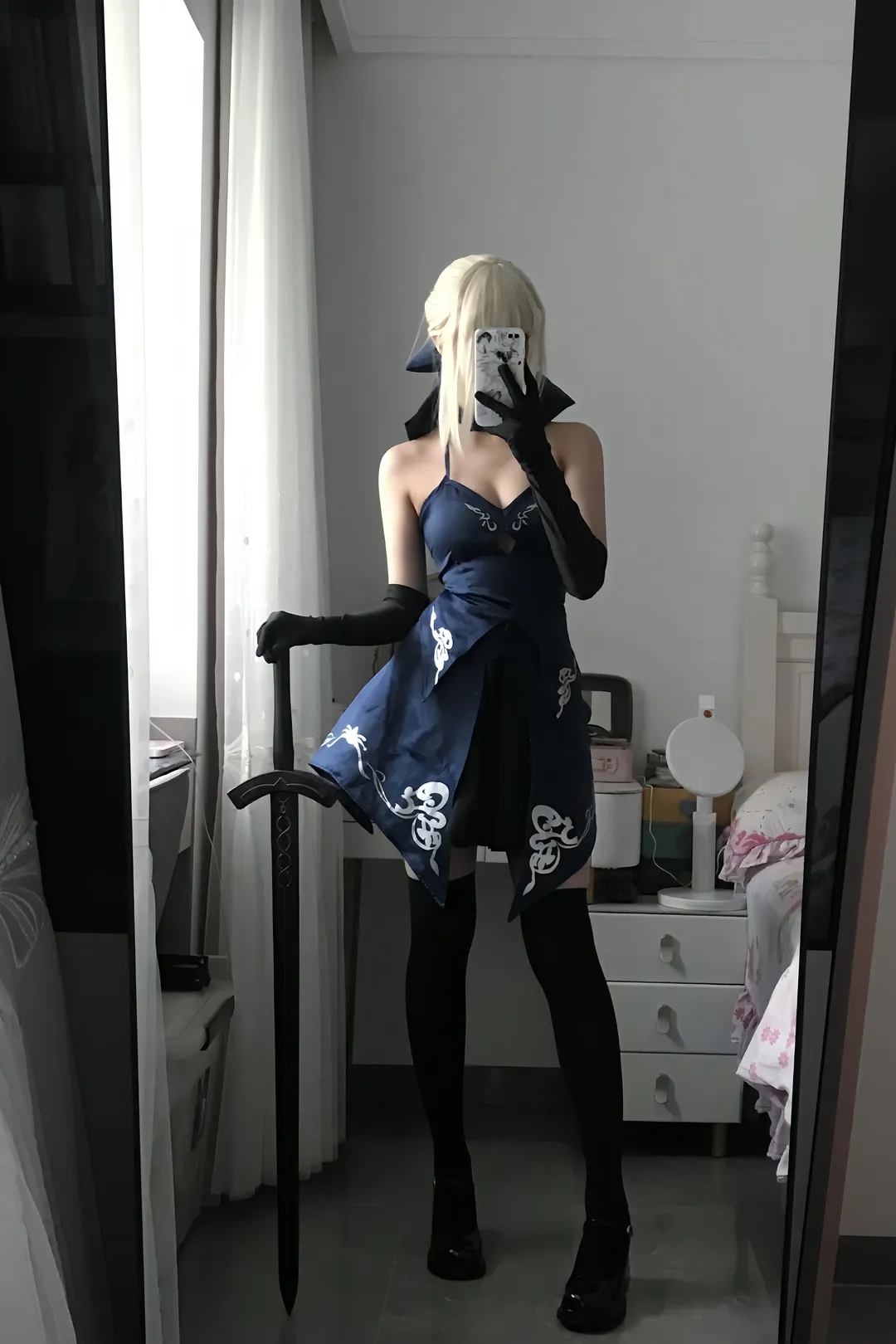 阿尔托莉雅cos, Fate, 黑丝, 黑呆, cosplay试衣