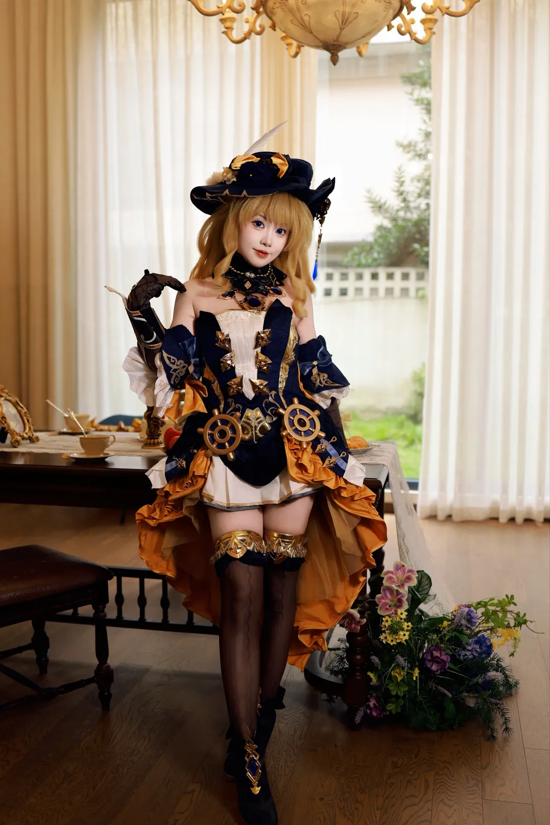 原神, 娜维娅cos, 黑丝穿搭, 原神cosplay, 二次元场照 - 第1张