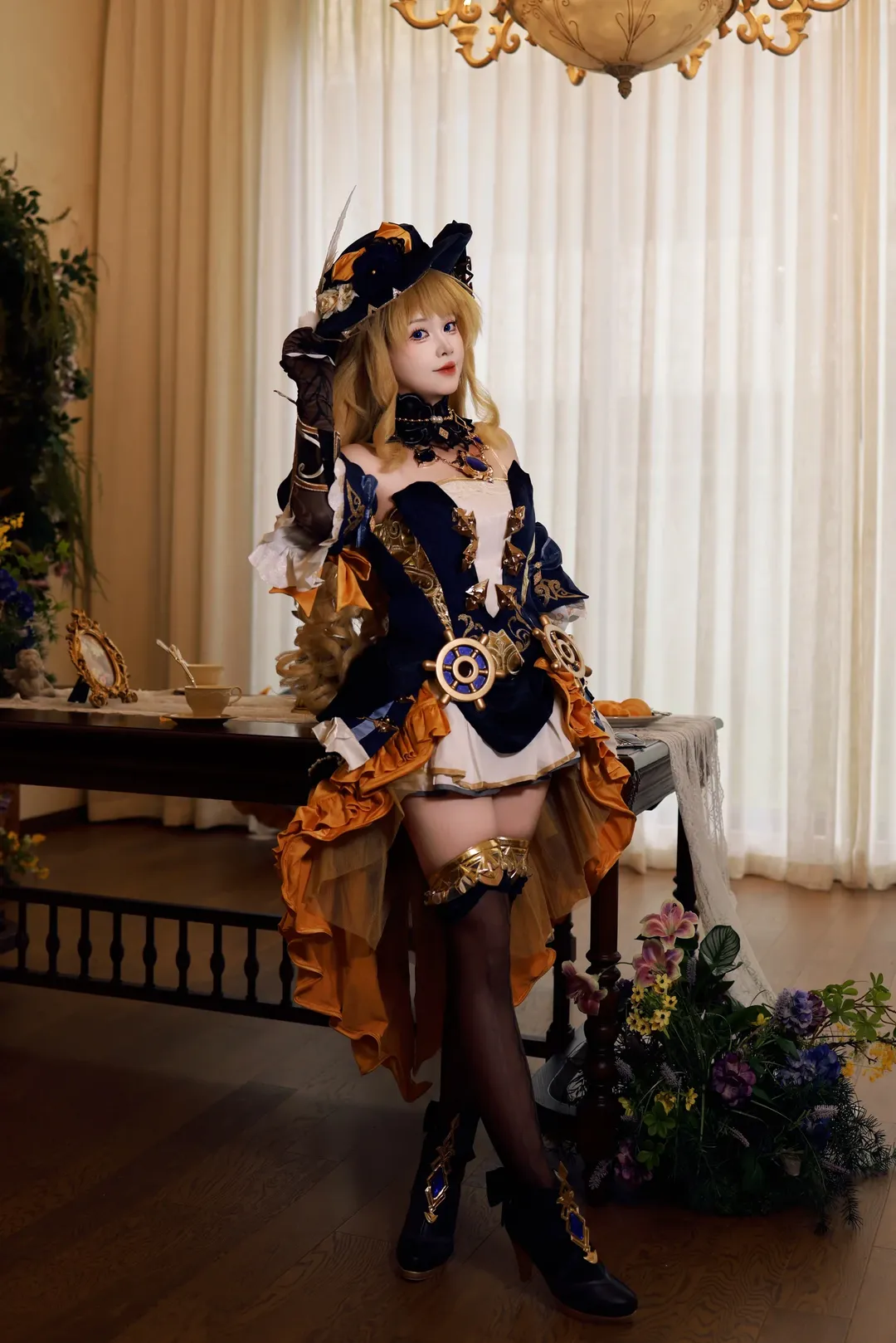 原神, 娜维娅cos, 黑丝穿搭, 原神cosplay, 二次元场照 - 第3张