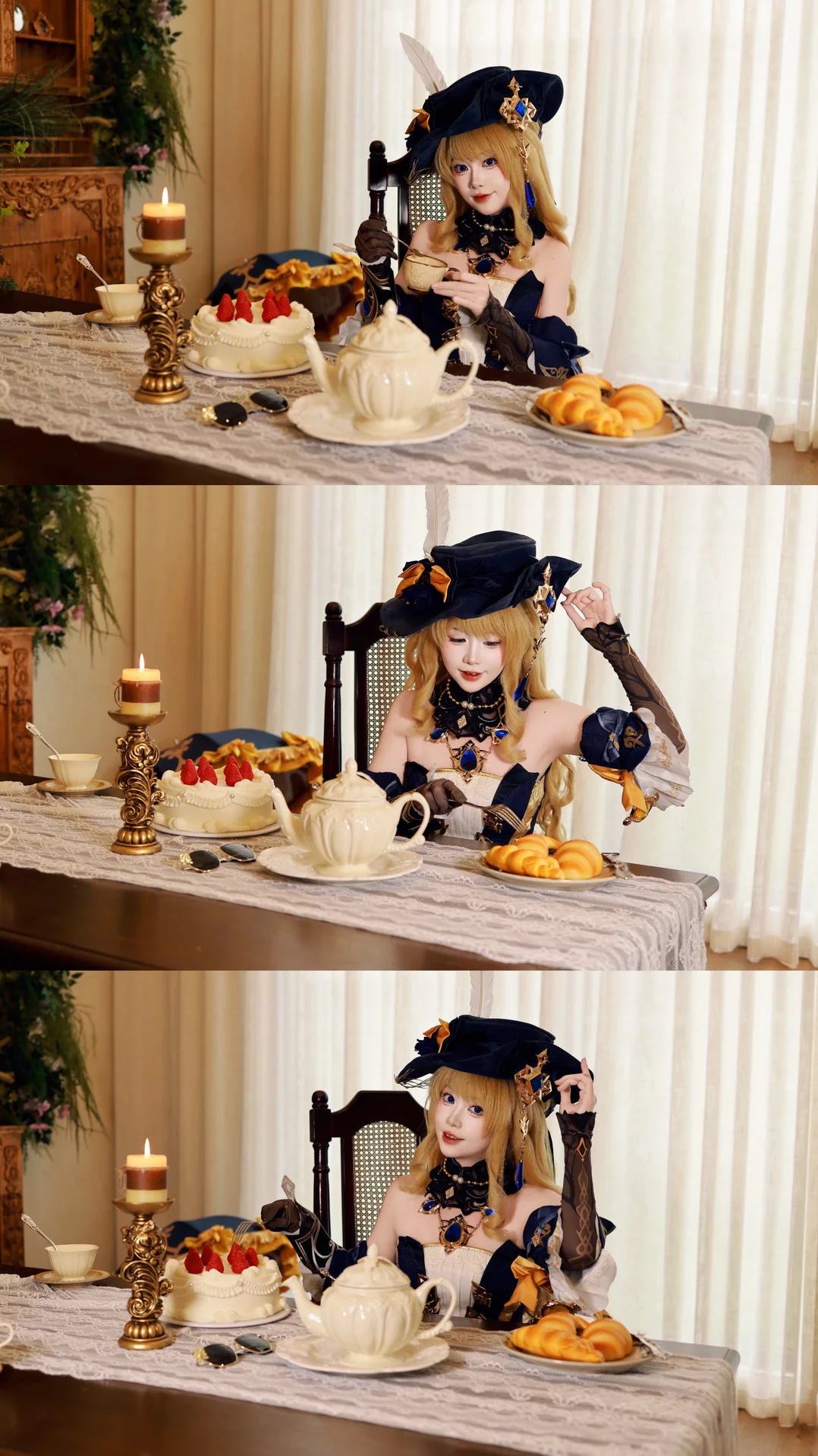 Genshin Impact, Casual cosplay, Navia cosplay, Afternoon tea photography, Retro style outfit - Image 1