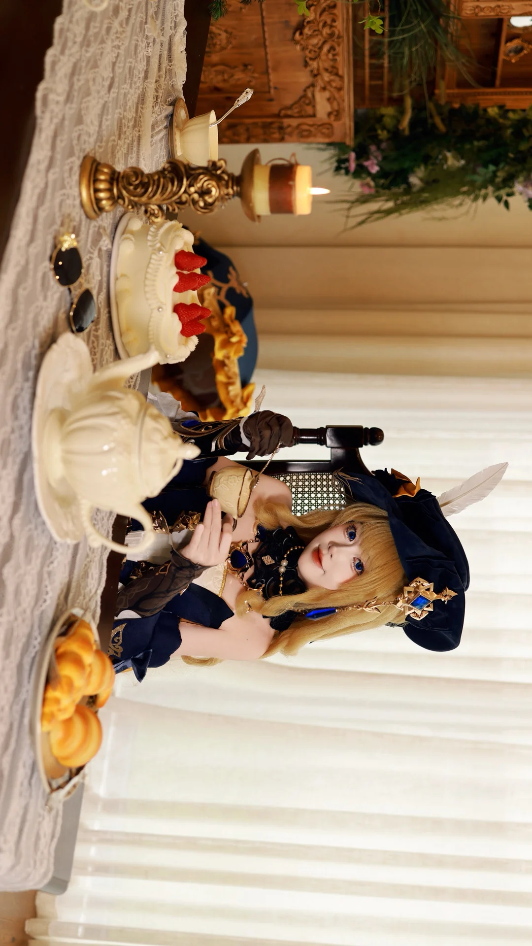 Genshin Impact, Casual cosplay, Navia cosplay, Afternoon tea photography, Retro style outfit - Image 2