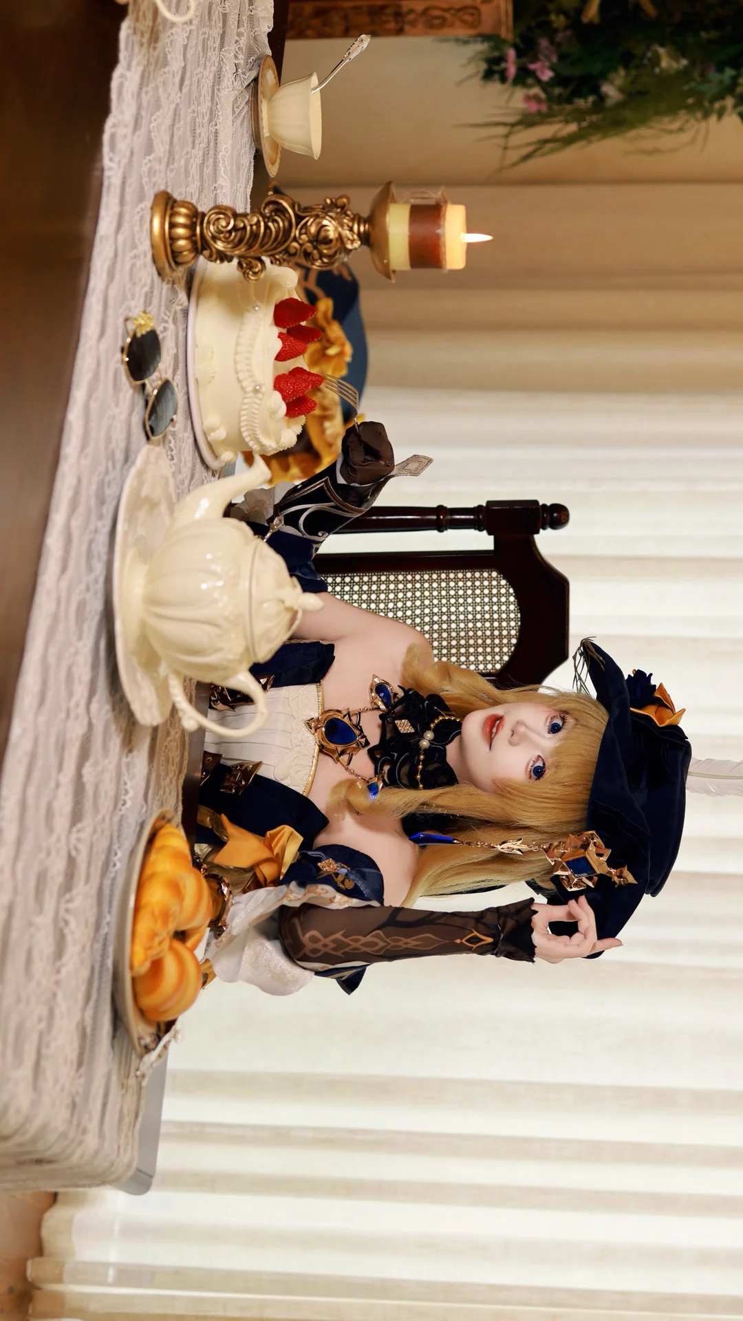Genshin Impact, Casual cosplay, Navia cosplay, Afternoon tea photography, Retro style outfit - Image 4