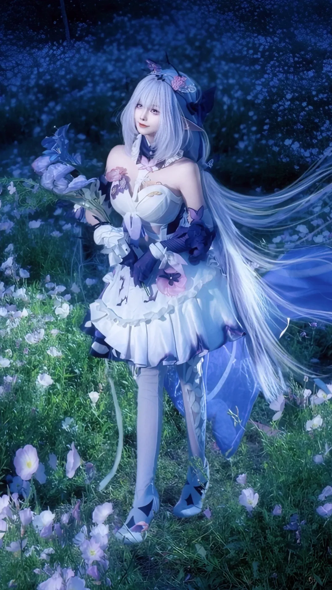 Honkai: Star Rail, Castorice cosplay, Blue Hour, Cosplay photography, Evening primrose field