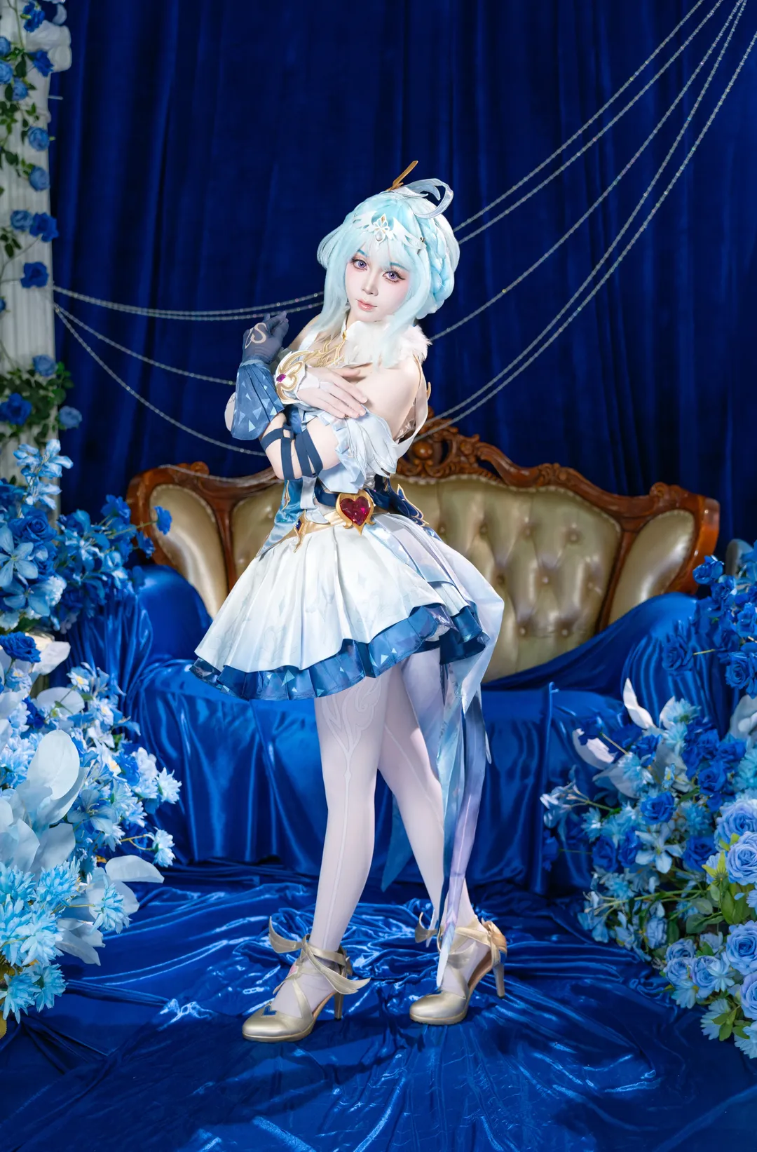 原神, 二次元cosplay, 蓝色系摄影, 白丝穿搭, 奥黛塔cos - 第4张