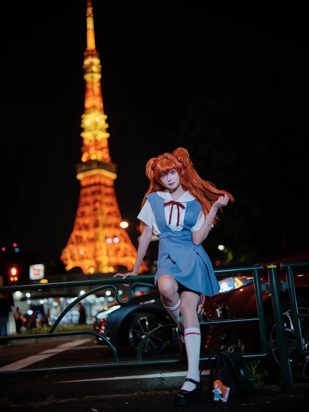 cosplay, 明日香cos, 新世纪福音战士, 东京塔, 白丝袜 - 第4张