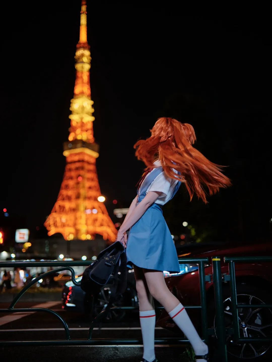 cosplay, 明日香cos, 新世纪福音战士, 东京塔, 白丝袜 - 第5张