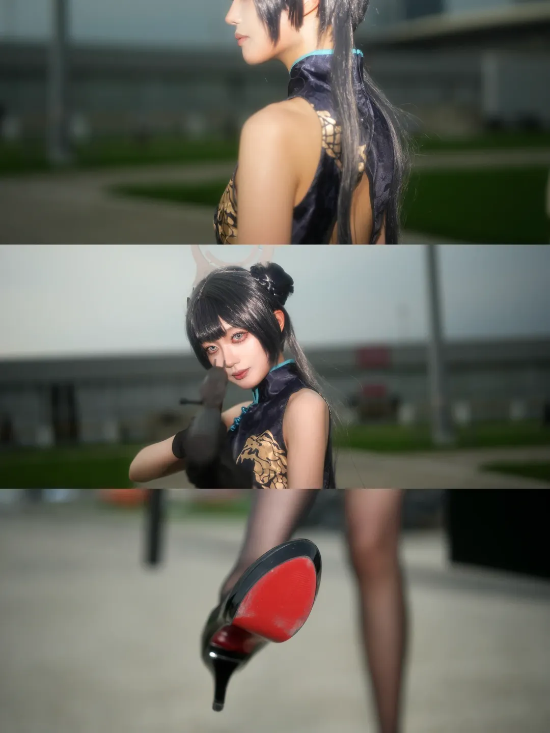 蔚蓝档案, 妃咲cos, 旗袍cosplay, 黑丝穿搭, CJ漫展 - 第3张