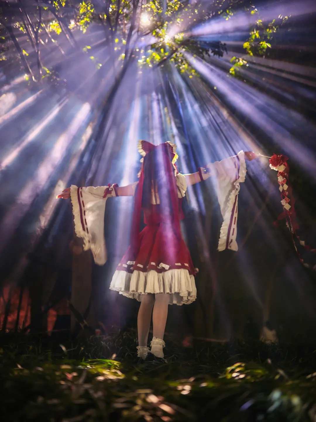 cosplay, 森林摄影, 博丽灵梦cos, 东方project, 白丝cos - 第1张
