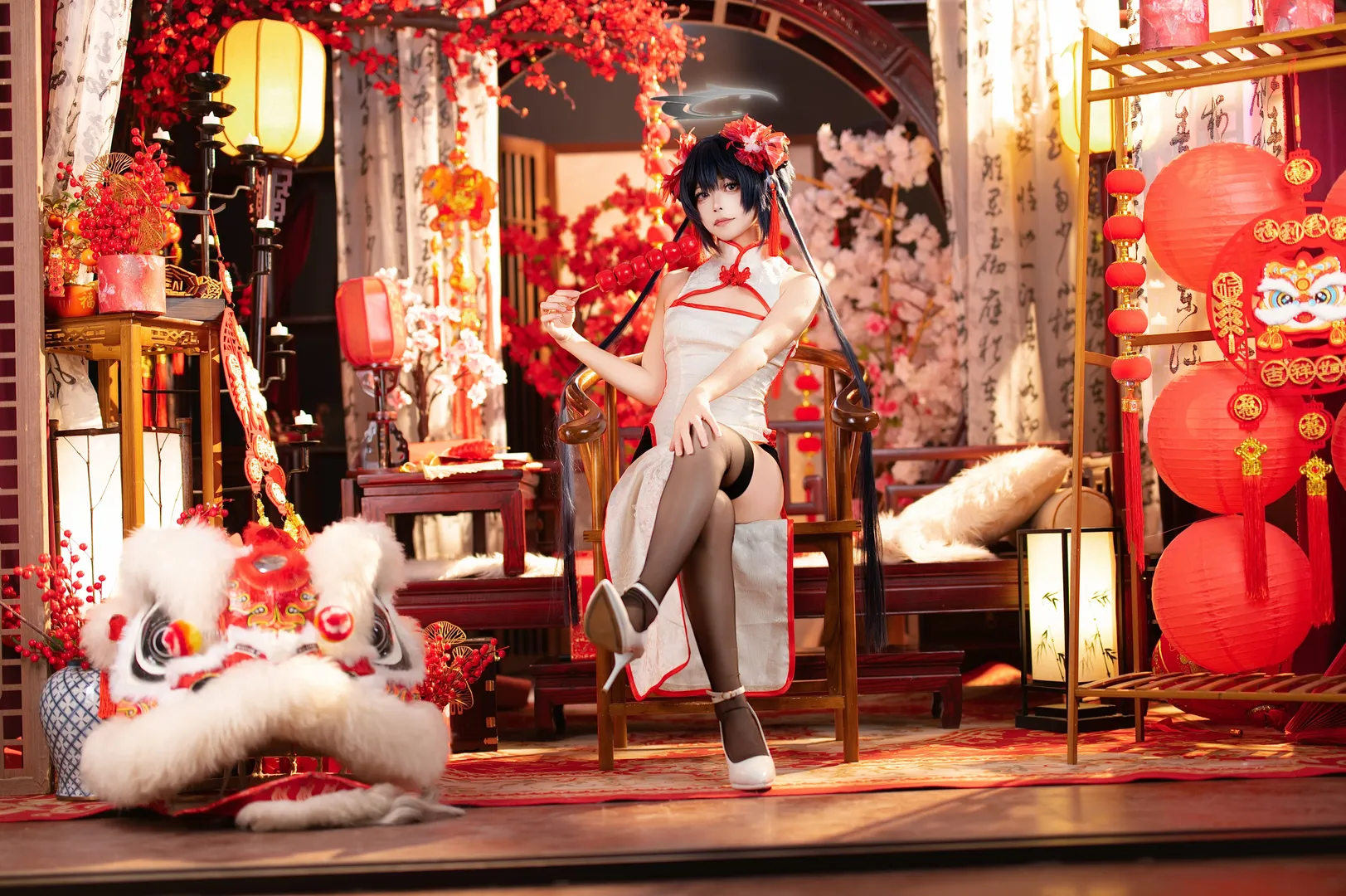 蔚蓝档案, 妃咲cos, 新春旗袍cosplay, 旗袍假发造型, 二次元新年写真 - 第1张