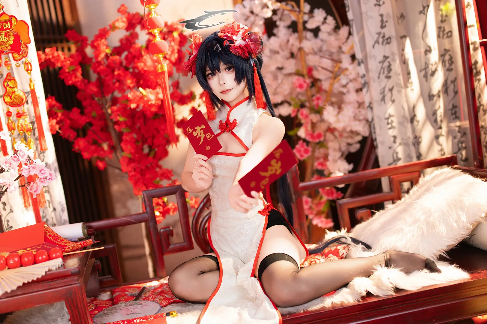 蔚蓝档案, 妃咲cos, 新春旗袍cosplay, 旗袍假发造型, 二次元新年写真 - 第3张