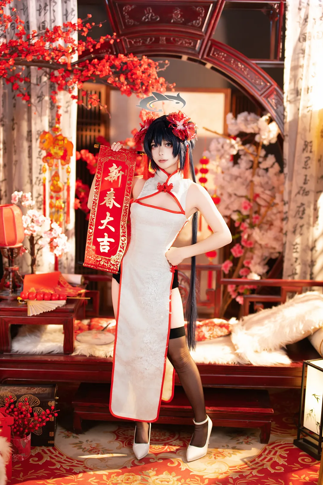 蔚蓝档案, 妃咲cos, 新春旗袍cosplay, 旗袍假发造型, 二次元新年写真 - 第4张