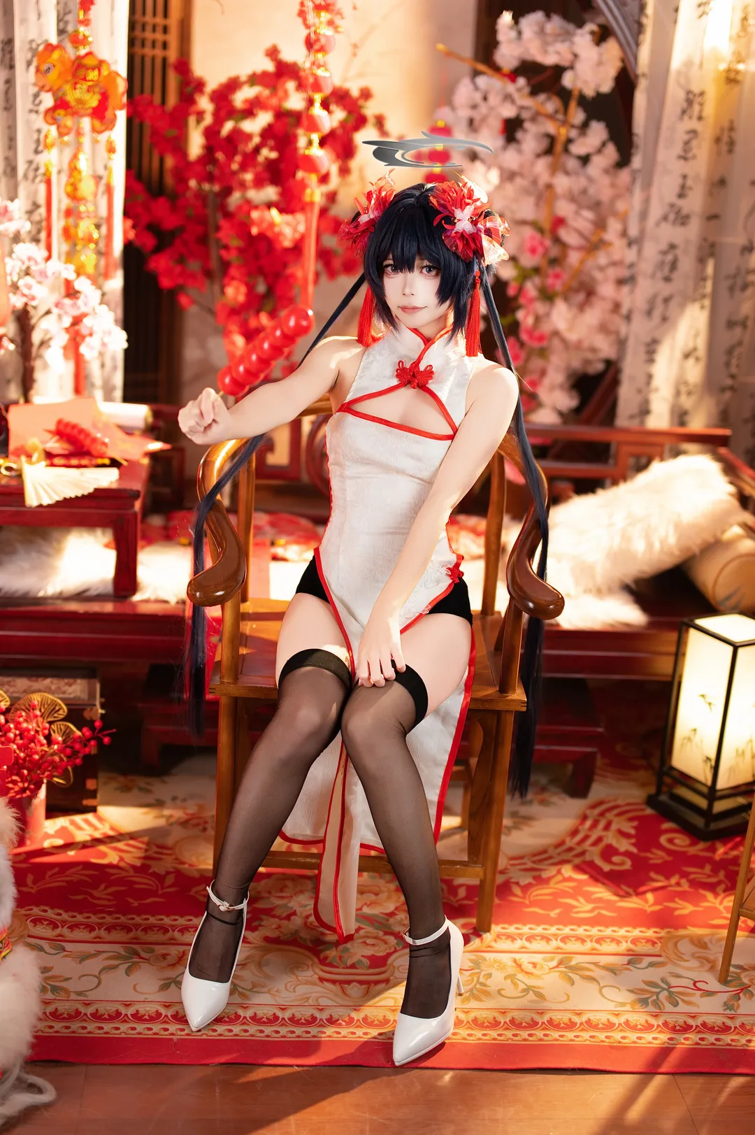 蔚蓝档案, 妃咲cos, 新春旗袍cosplay, 旗袍假发造型, 二次元新年写真