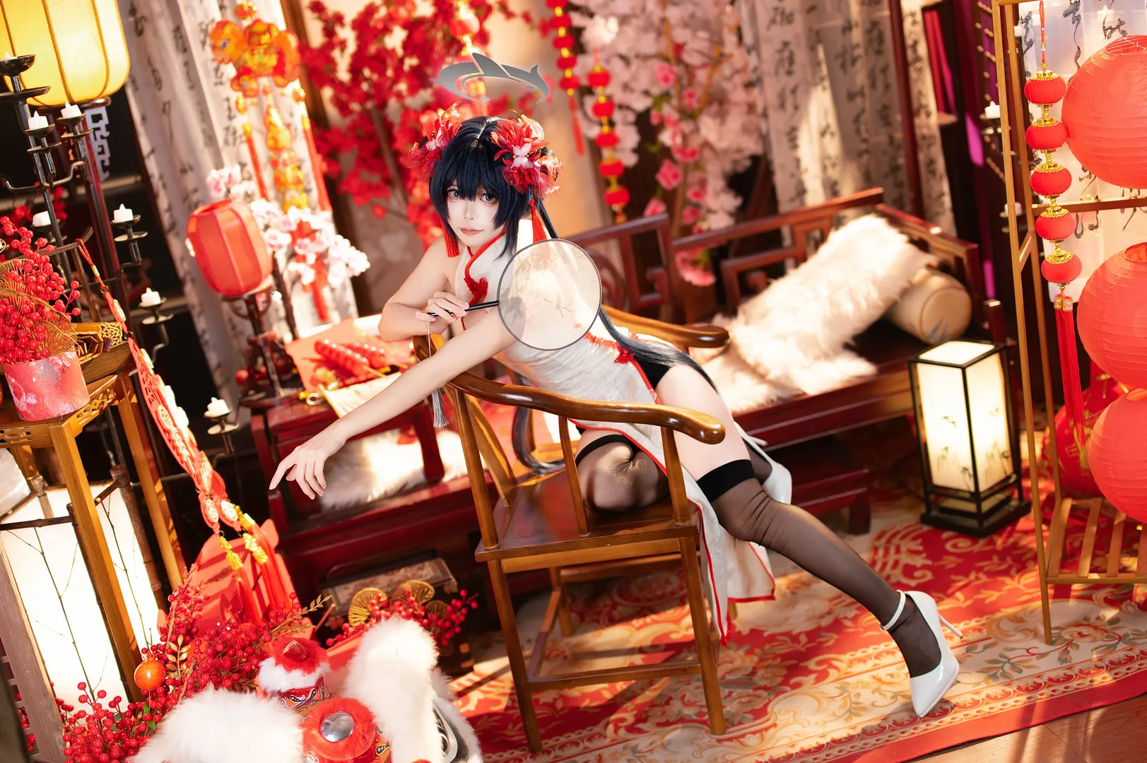 蔚蓝档案, 妃咲cos, 新春旗袍cosplay, 旗袍假发造型, 二次元新年写真 - 第6张