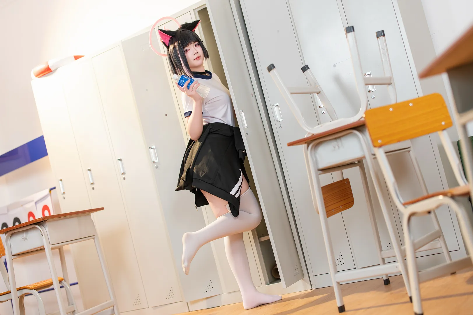 ブルーアーカイブ, 杏山カズサ コスプレ, 白ストッキング, 学園風コスプレ, 体操服コスプレ - 3枚目