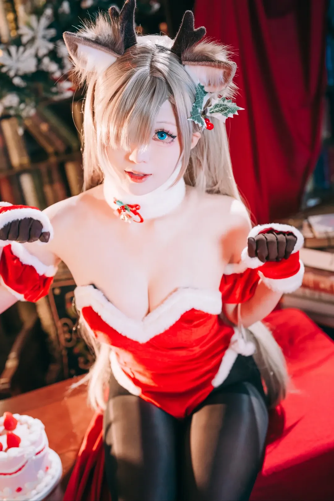 cosplay, 蔚蓝档案, 一之濑明日奈cos, 黑丝, 圣诞驯鹿 - 第2张