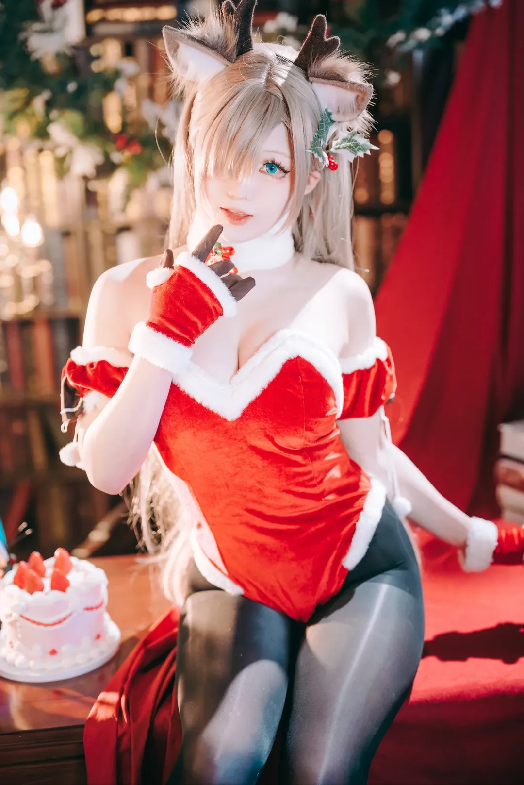 cosplay, Blue Archive, Ichinose Asuna cosplay, Black stockings, Christmas reindeer