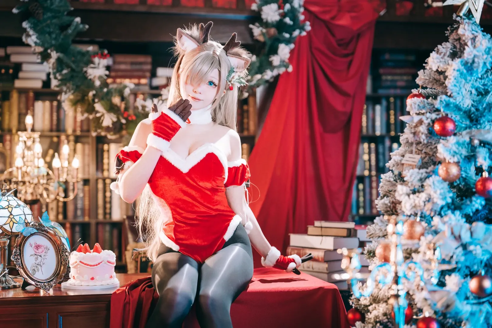 cosplay, 蔚蓝档案, 一之濑明日奈cos, 黑丝, 圣诞驯鹿 - 第6张