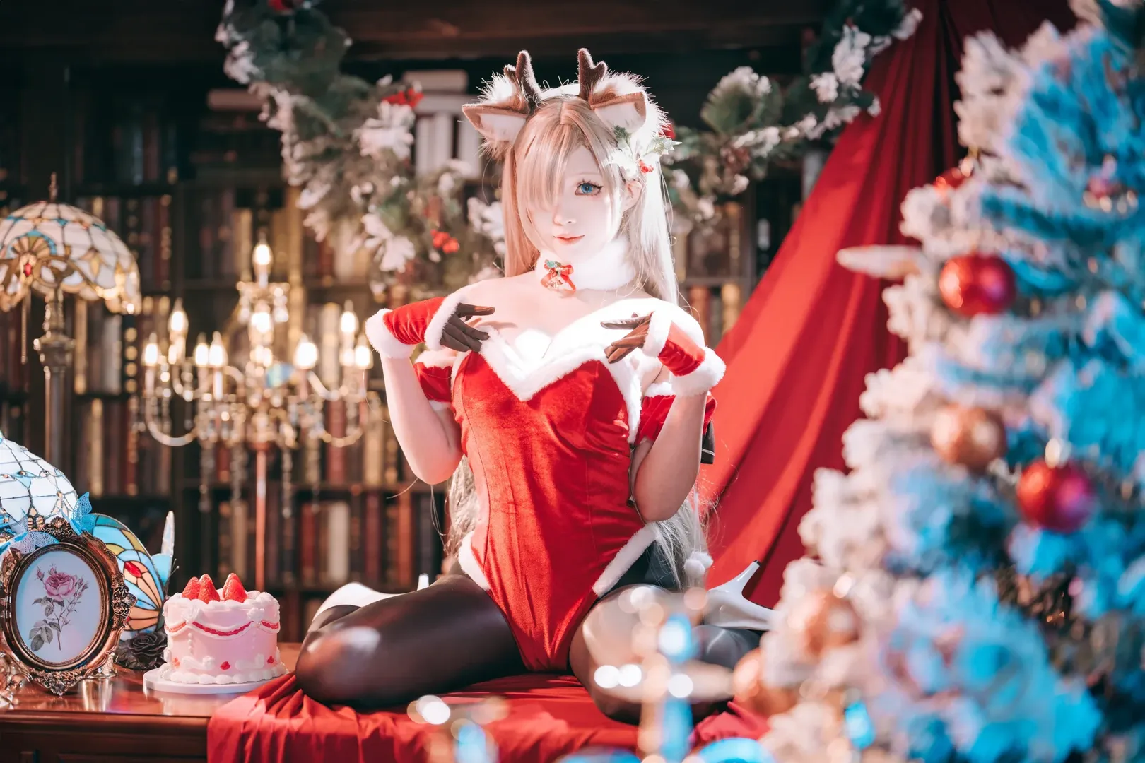 cosplay, 蔚蓝档案, 一之濑明日奈cos, 黑丝, 圣诞驯鹿 - 第7张