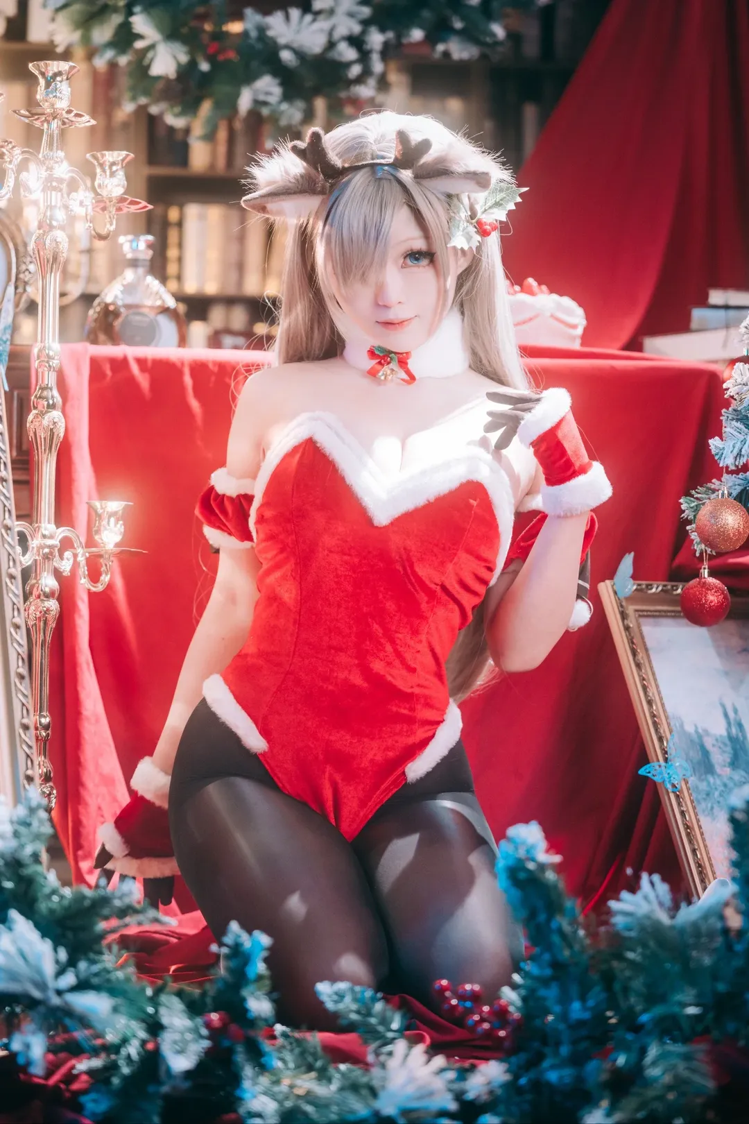 cosplay, 蔚蓝档案, 一之濑明日奈cos, 黑丝, 圣诞驯鹿 - 第9张