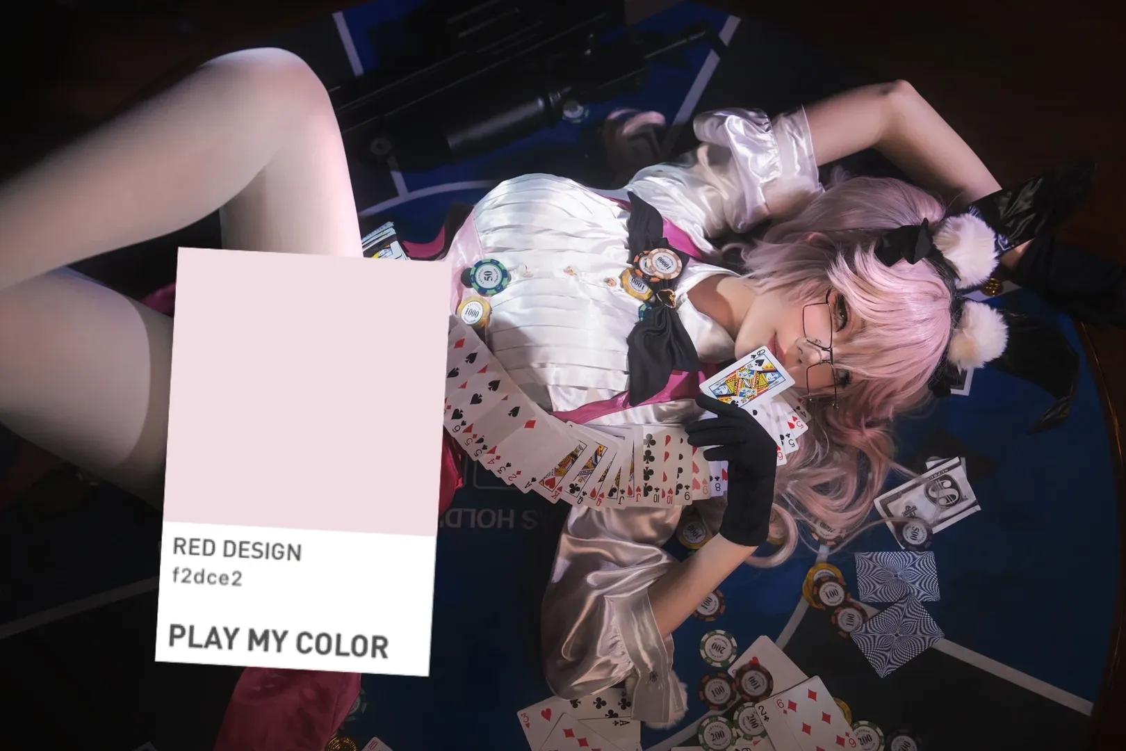 FGO, 白丝cosplay, 光之高扬斯卡娅cos, 狐系装扮, 赌桌氛围 - 第1张
