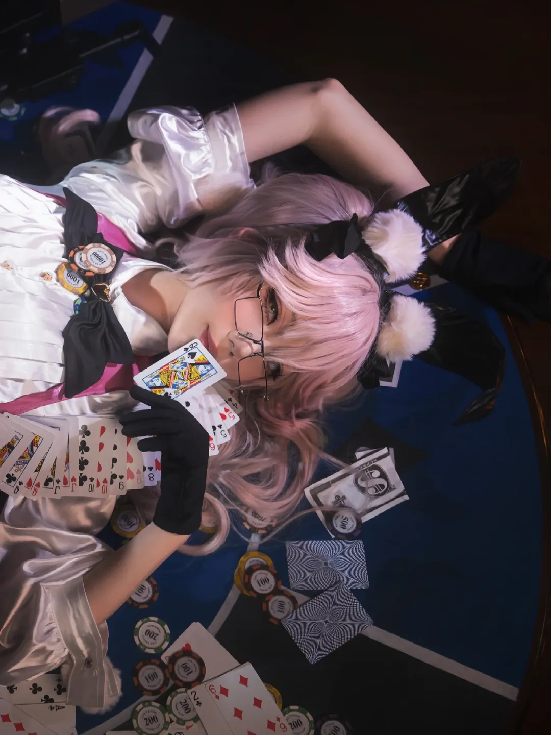 FGO, 白丝cosplay, 光之高扬斯卡娅cos, 狐系装扮, 赌桌氛围