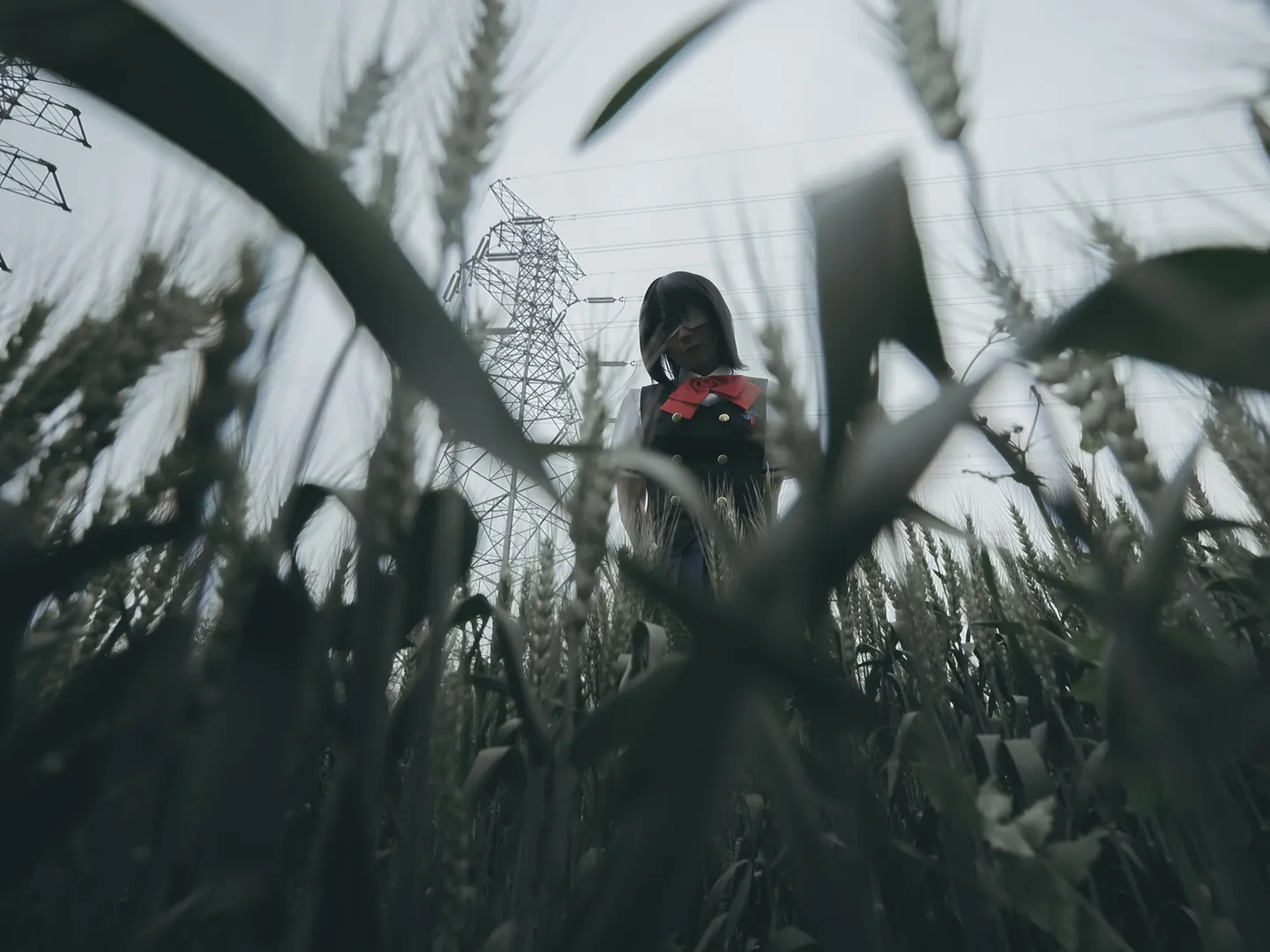 二次元cosplay, 麦田外景, 见崎鸣cos, another, 阴天氛围 - 第1张