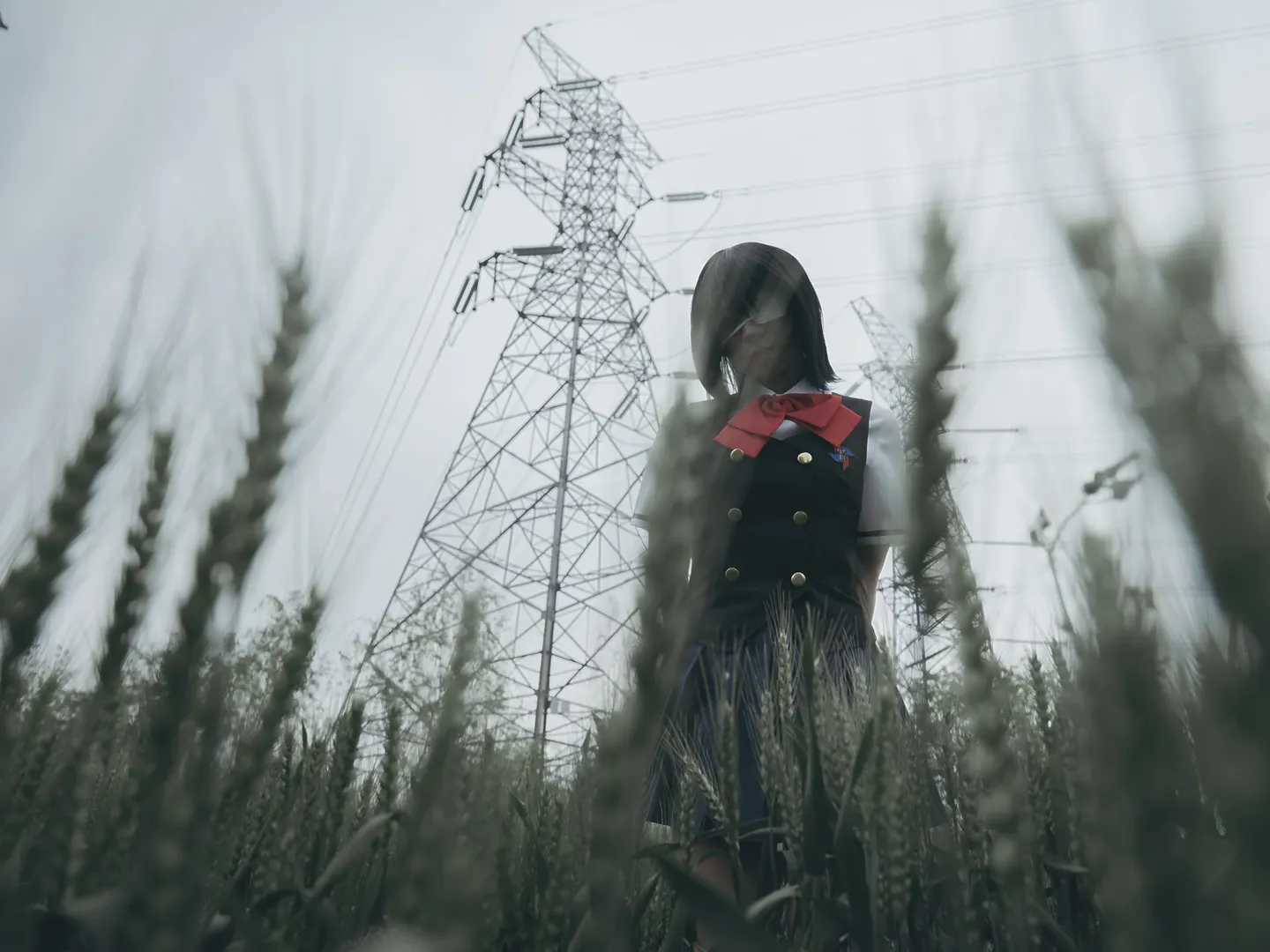 二次元cosplay, 麦田外景, 见崎鸣cos, another, 阴天氛围 - 第2张