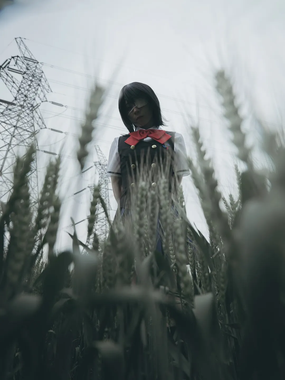 二次元cosplay, 麦田外景, 见崎鸣cos, another, 阴天氛围 - 第5张
