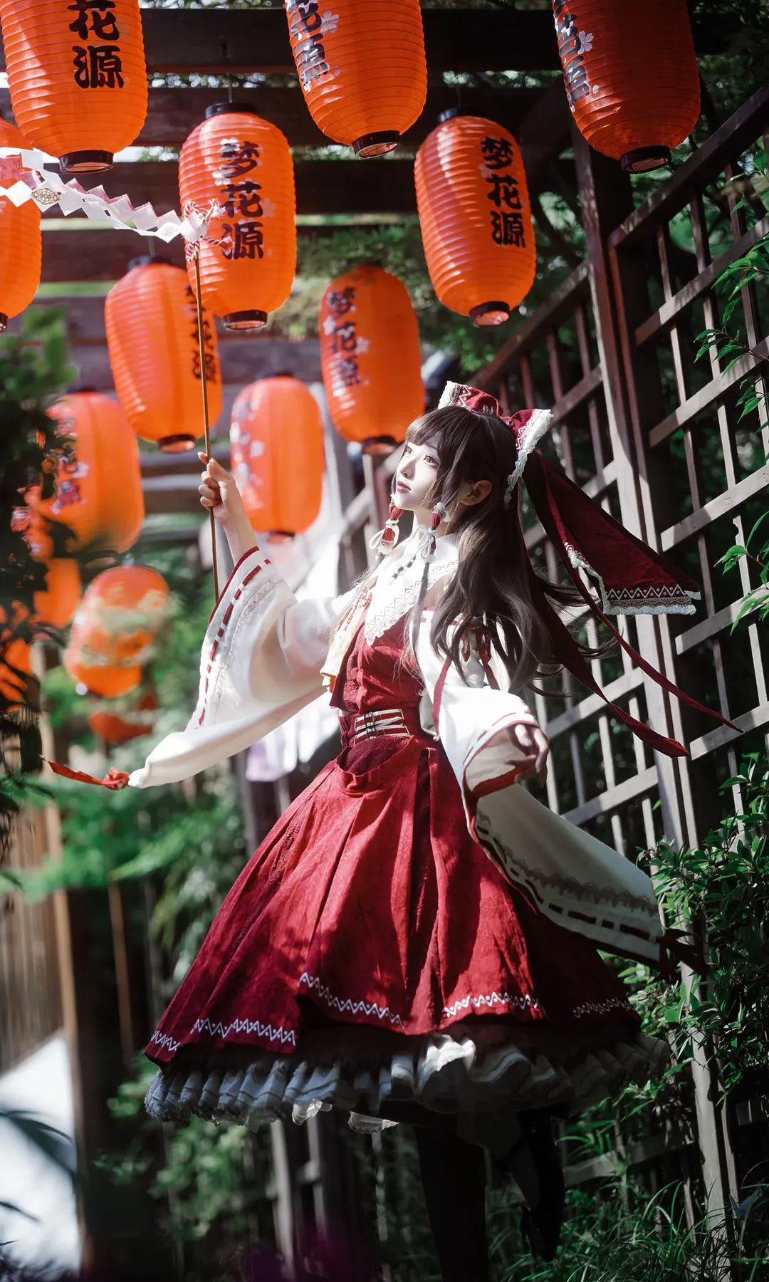 Reimu Hakurei Cosplay, Touhou Project, Japanese-style photography, White tights cosplay, Fujifilm medium format - Image 1