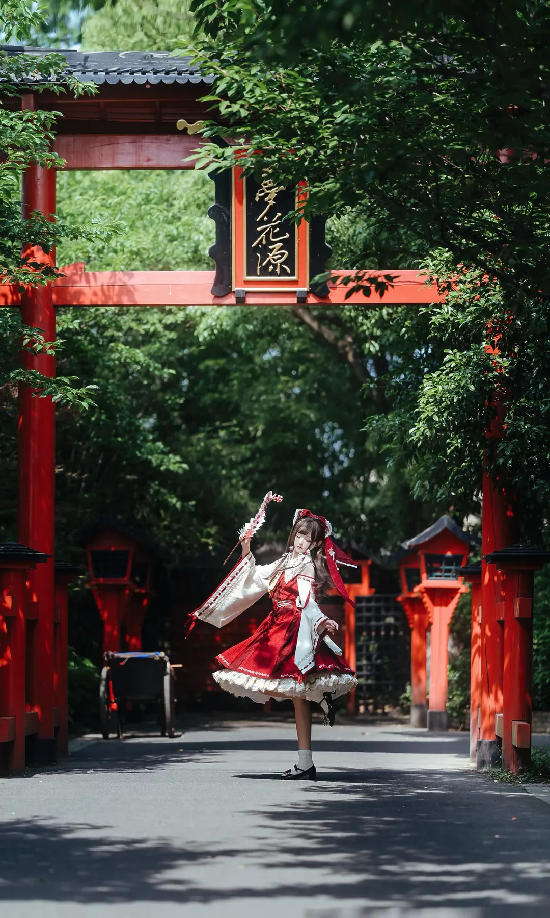 Reimu Hakurei Cosplay, Touhou Project, Japanese-style photography, White tights cosplay, Fujifilm medium format - Image 2
