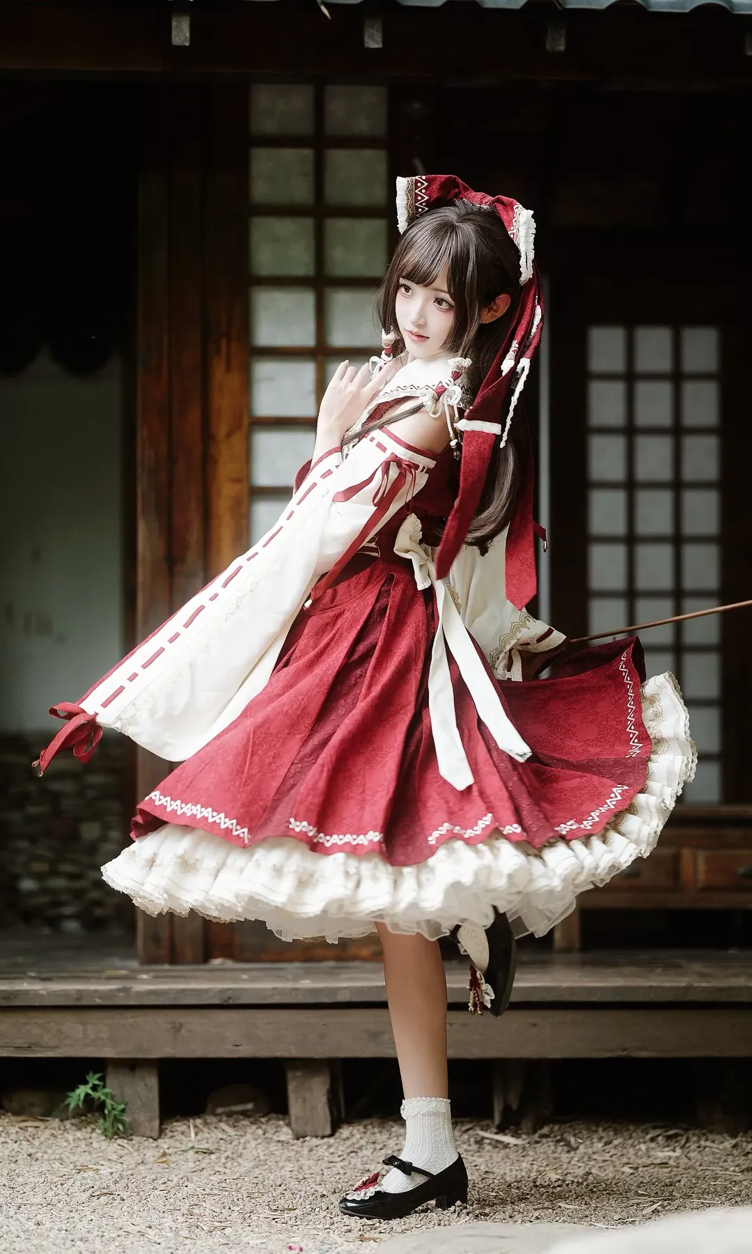 博麗霊夢コスプレ, 東方Project, 和風撮影, 白タイツコスプレ, 富士フイルム中判
