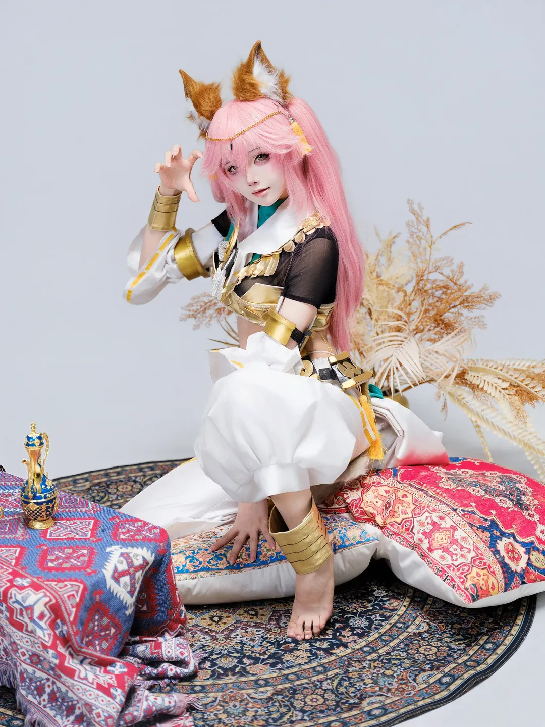 Fate/Grand Order, Exotic style, Kemonomimi girl, Tamamo no Mae cosplay, Barefoot