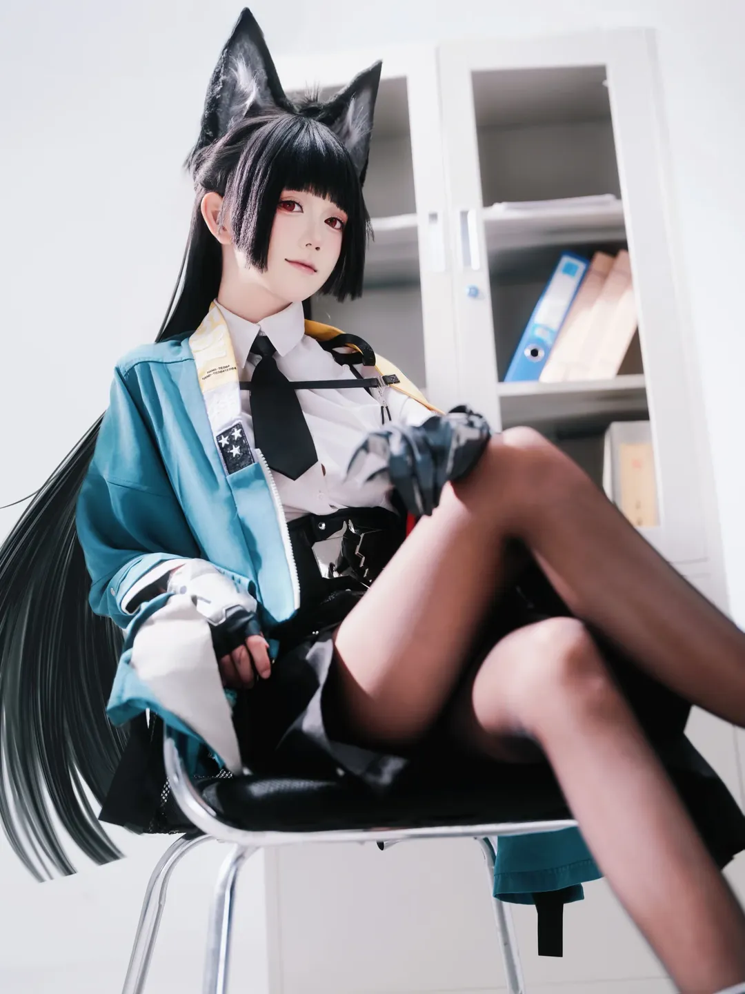 星见雅cos, 制服穿搭, 二次元Coser, 黑发红瞳, 兽耳Cosplay