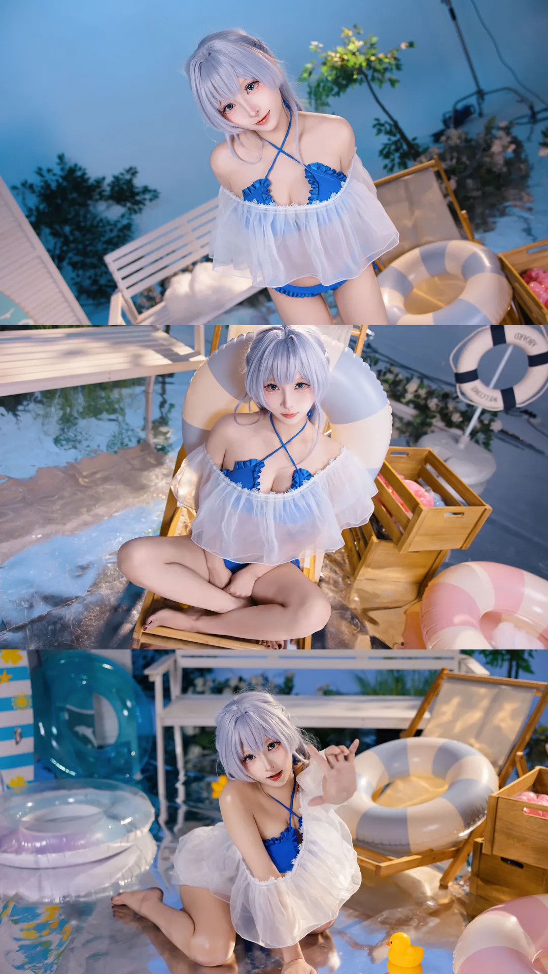 二次元撮影, アズールレーン コスプレ, 水辺の撮影, 水着ポートレート, 日系ナチュラル