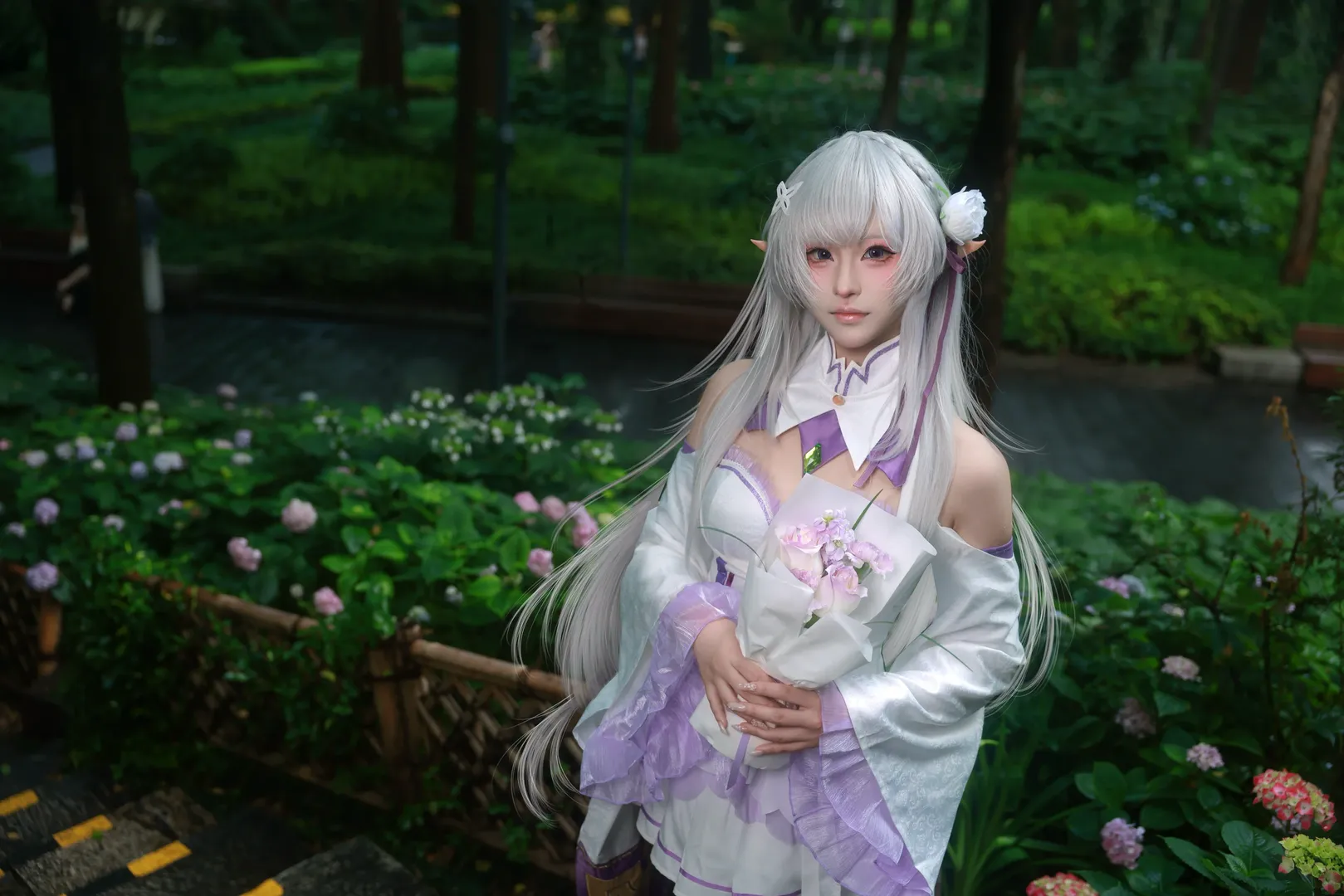 从零开始的异世界生活, 爱蜜莉雅cos, 精灵耳, 园林外景, 白色丝袜 - 第3张