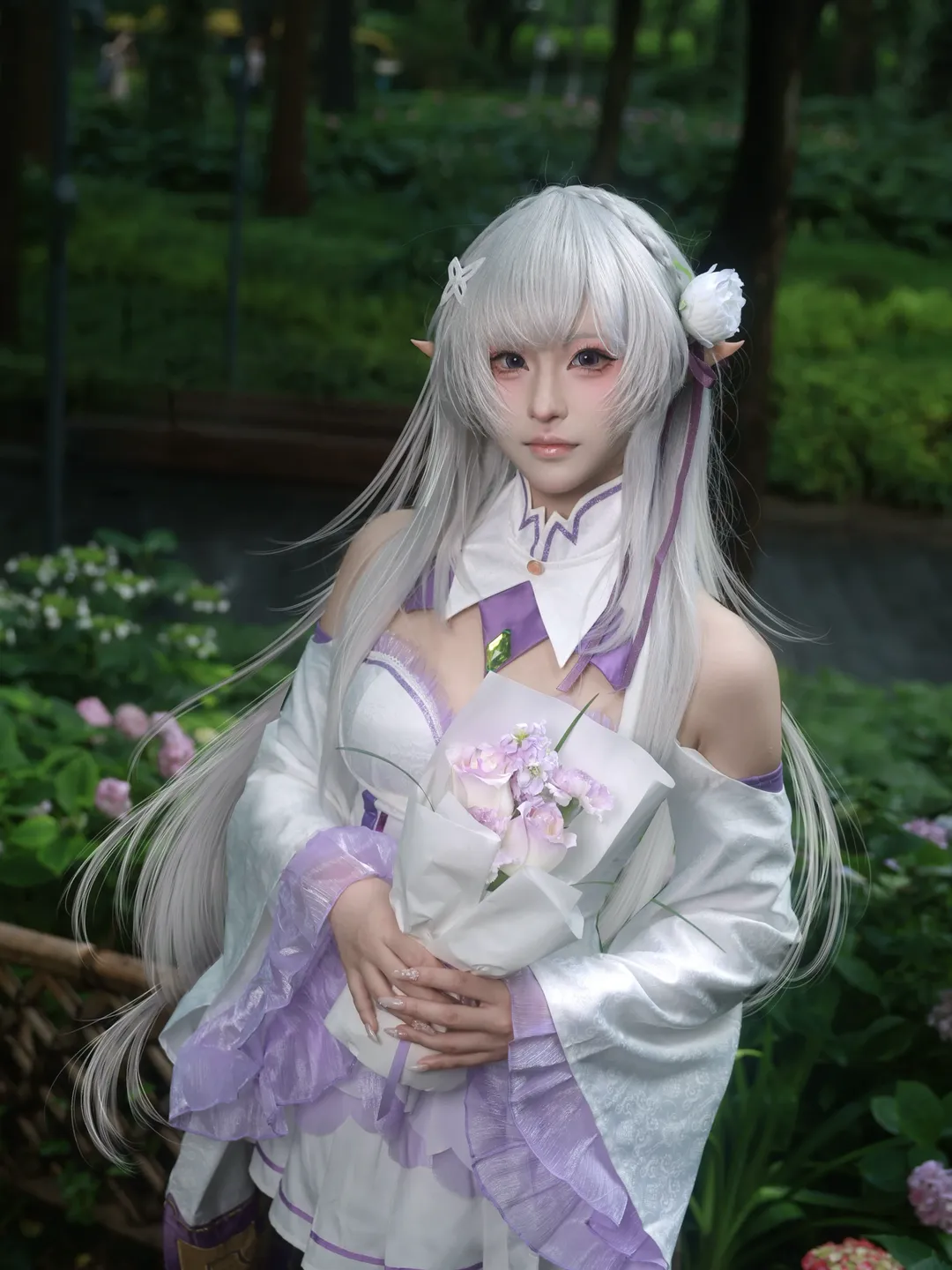 从零开始的异世界生活, 爱蜜莉雅cos, 精灵耳, 园林外景, 白色丝袜 - 第4张