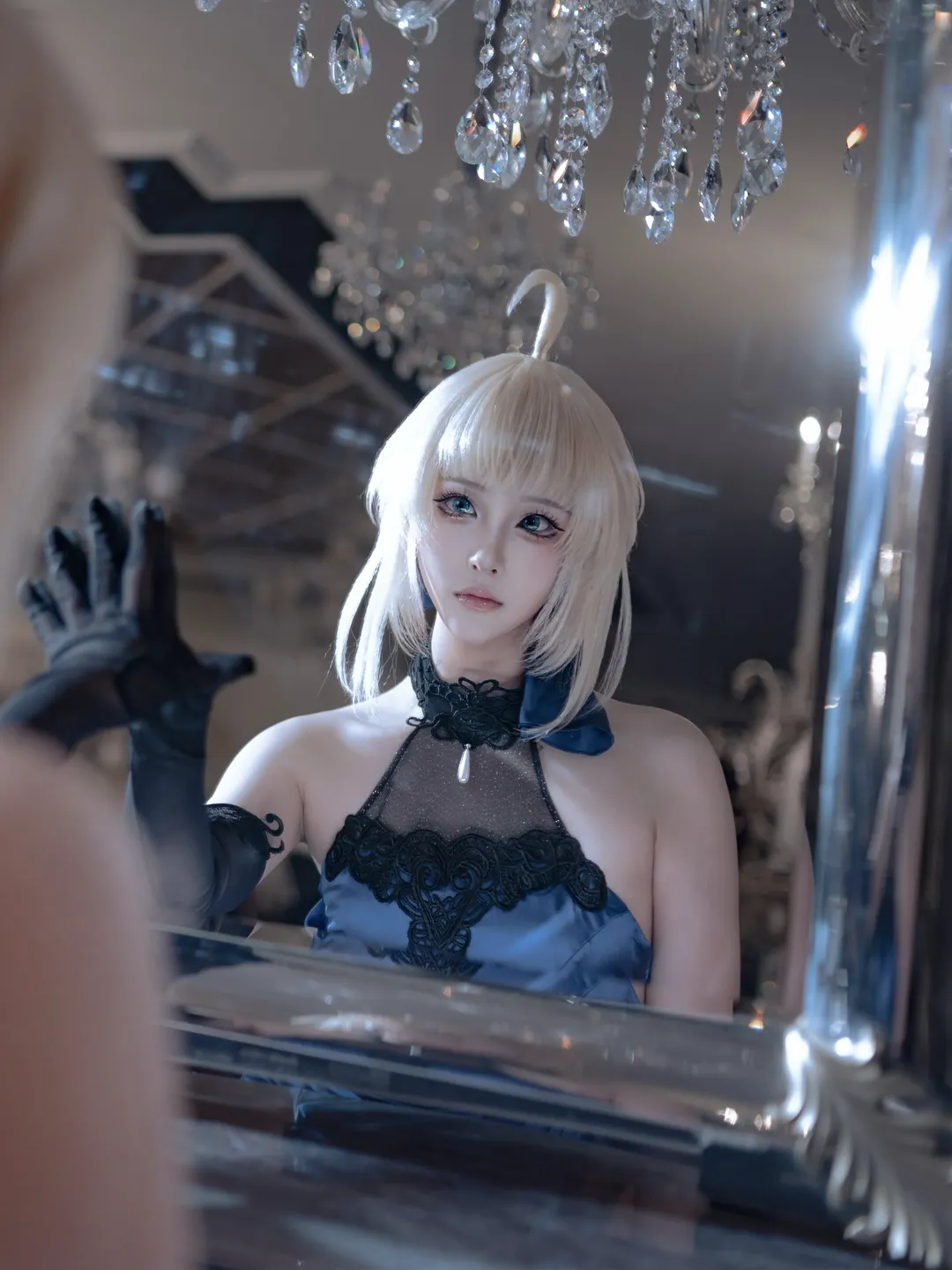阿尔托莉雅cos, Fate, cosplay写真, 镜面构图, 水晶吊灯