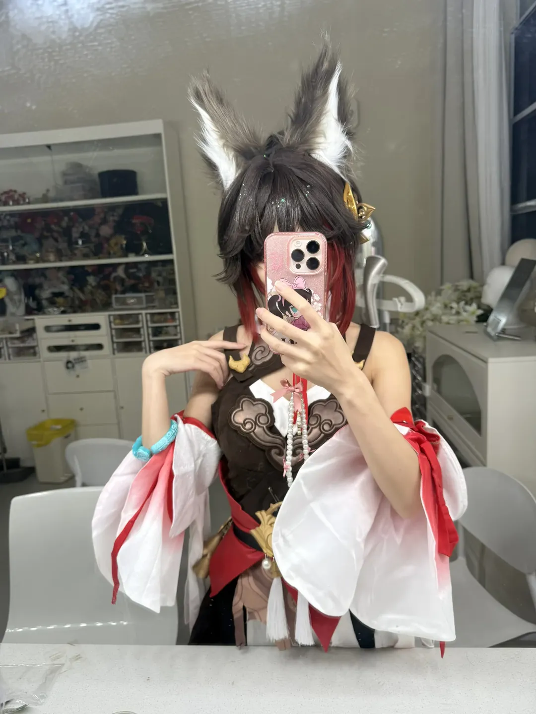 崩坏星穹铁道, 停云cos, 对镜自拍, cosplay试衣, 狐人装扮 - 第1张