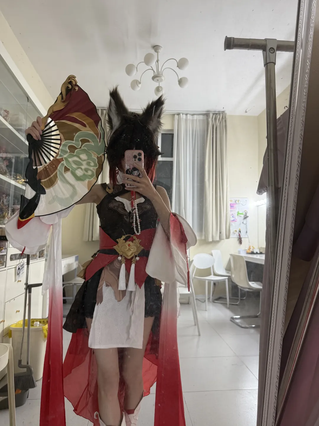 崩坏星穹铁道, 停云cos, 对镜自拍, cosplay试衣, 狐人装扮
