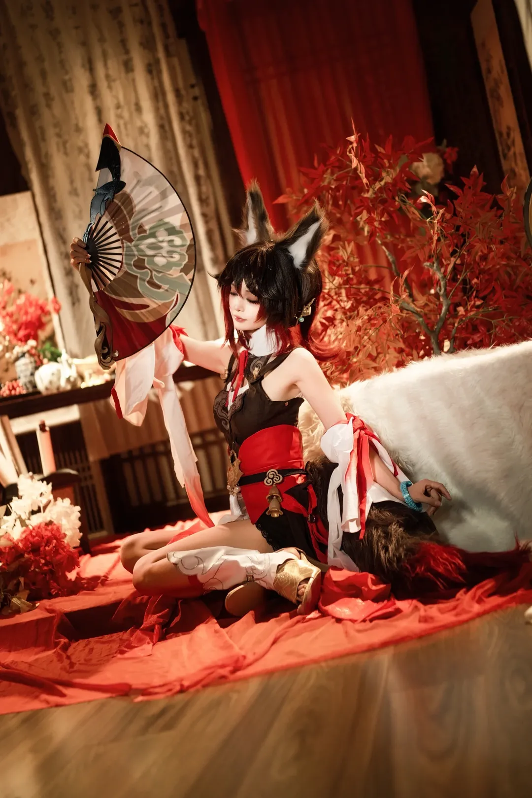 Honkai: Star Rail, Traditional style cosplay, Tingyun cosplay, Fox ears appearance, Indoor photography