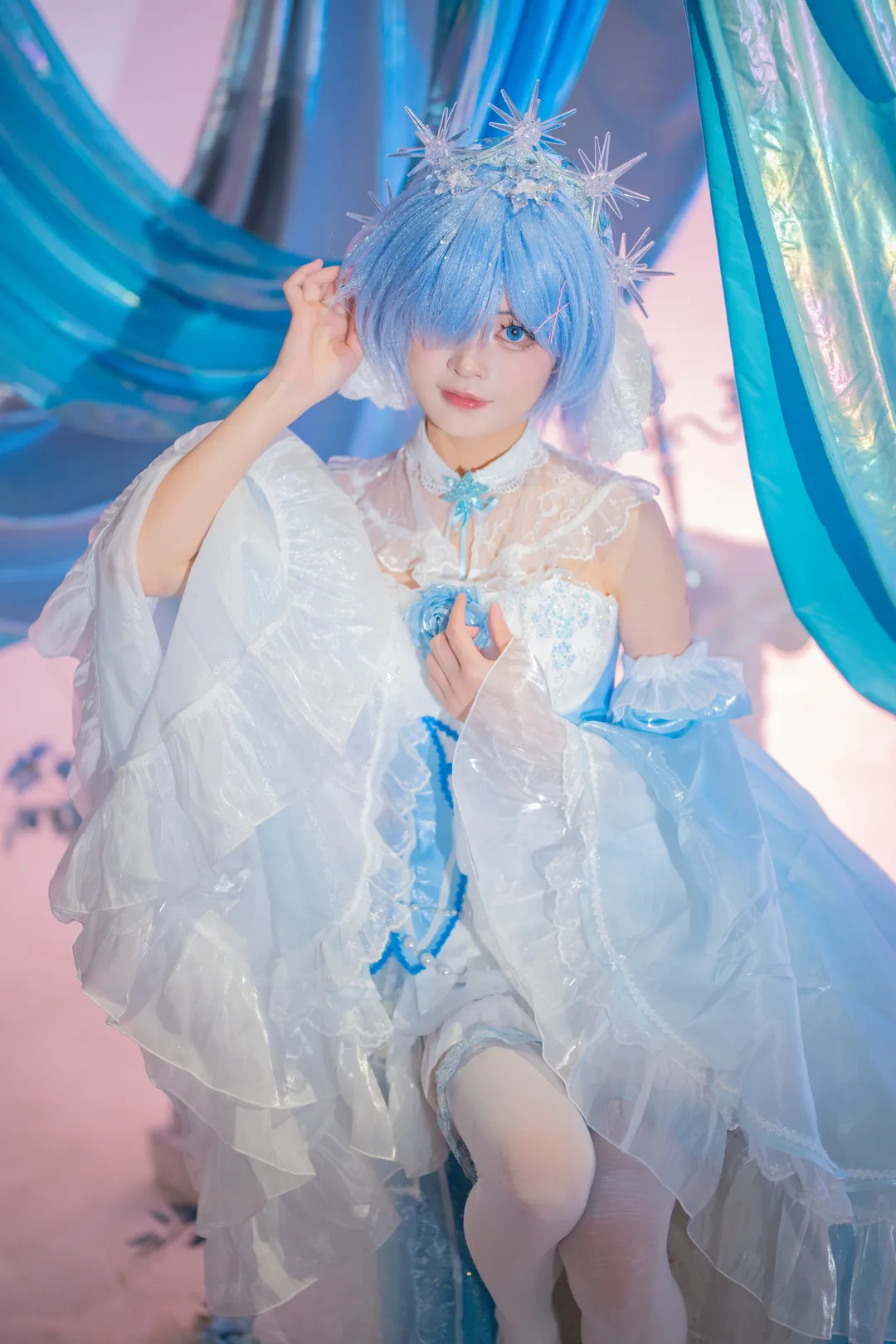 cosplay, 从零开始的异世界生活, 蕾姆cos, 白丝袜, 蓝白洛丽塔 - 第2张