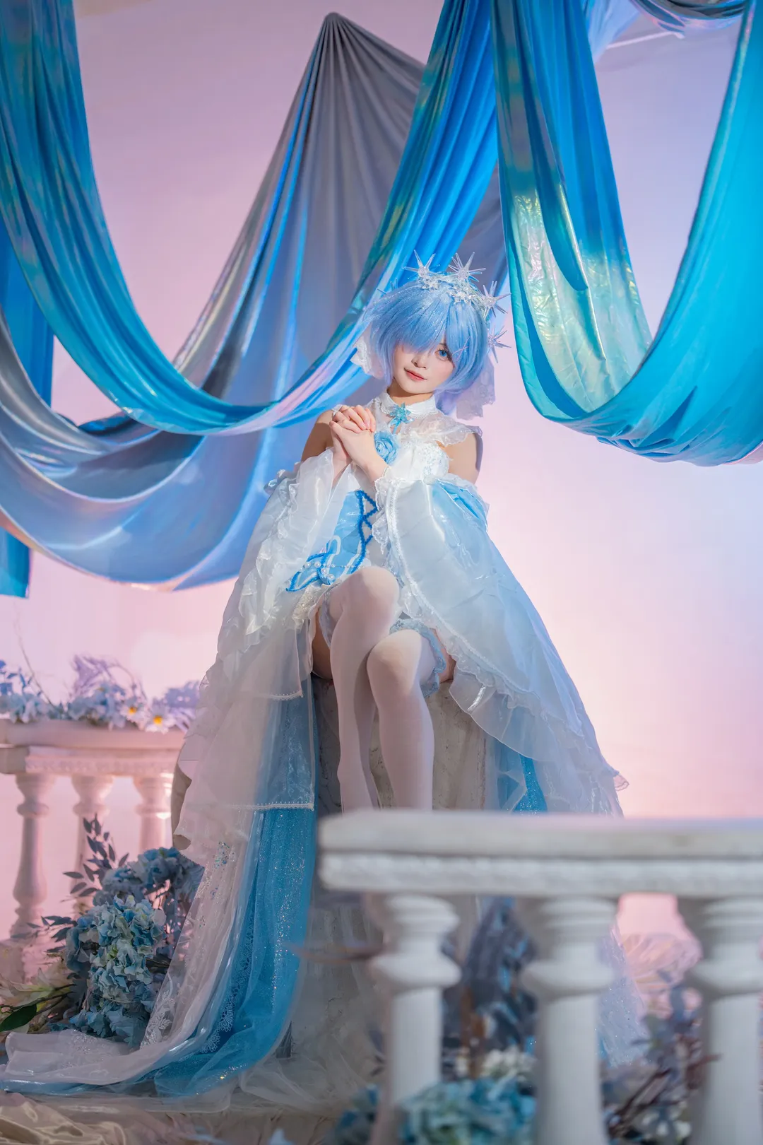 cosplay, 从零开始的异世界生活, 蕾姆cos, 白丝袜, 蓝白洛丽塔 - 第3张