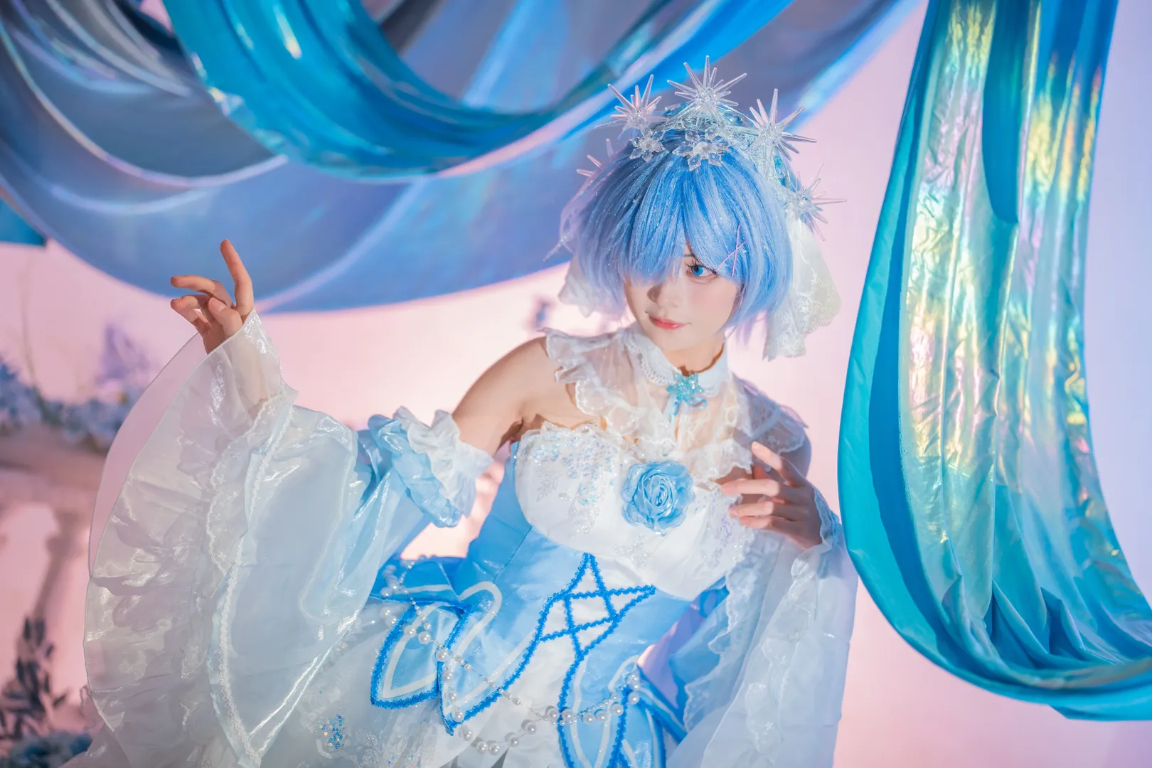 cosplay, 从零开始的异世界生活, 蕾姆cos, 白丝袜, 蓝白洛丽塔 - 第4张