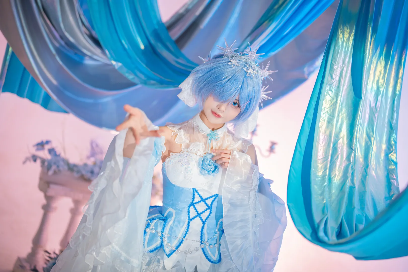 cosplay, 从零开始的异世界生活, 蕾姆cos, 白丝袜, 蓝白洛丽塔 - 第5张