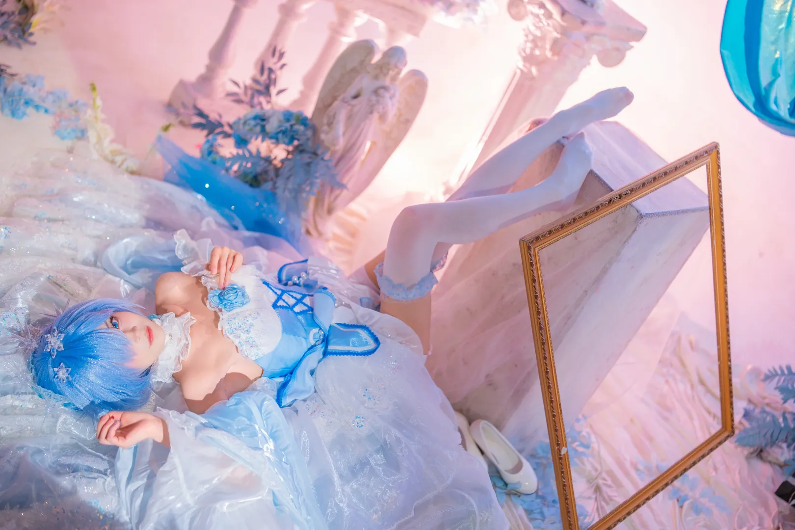 cosplay, 从零开始的异世界生活, 蕾姆cos, 白丝袜, 蓝白洛丽塔