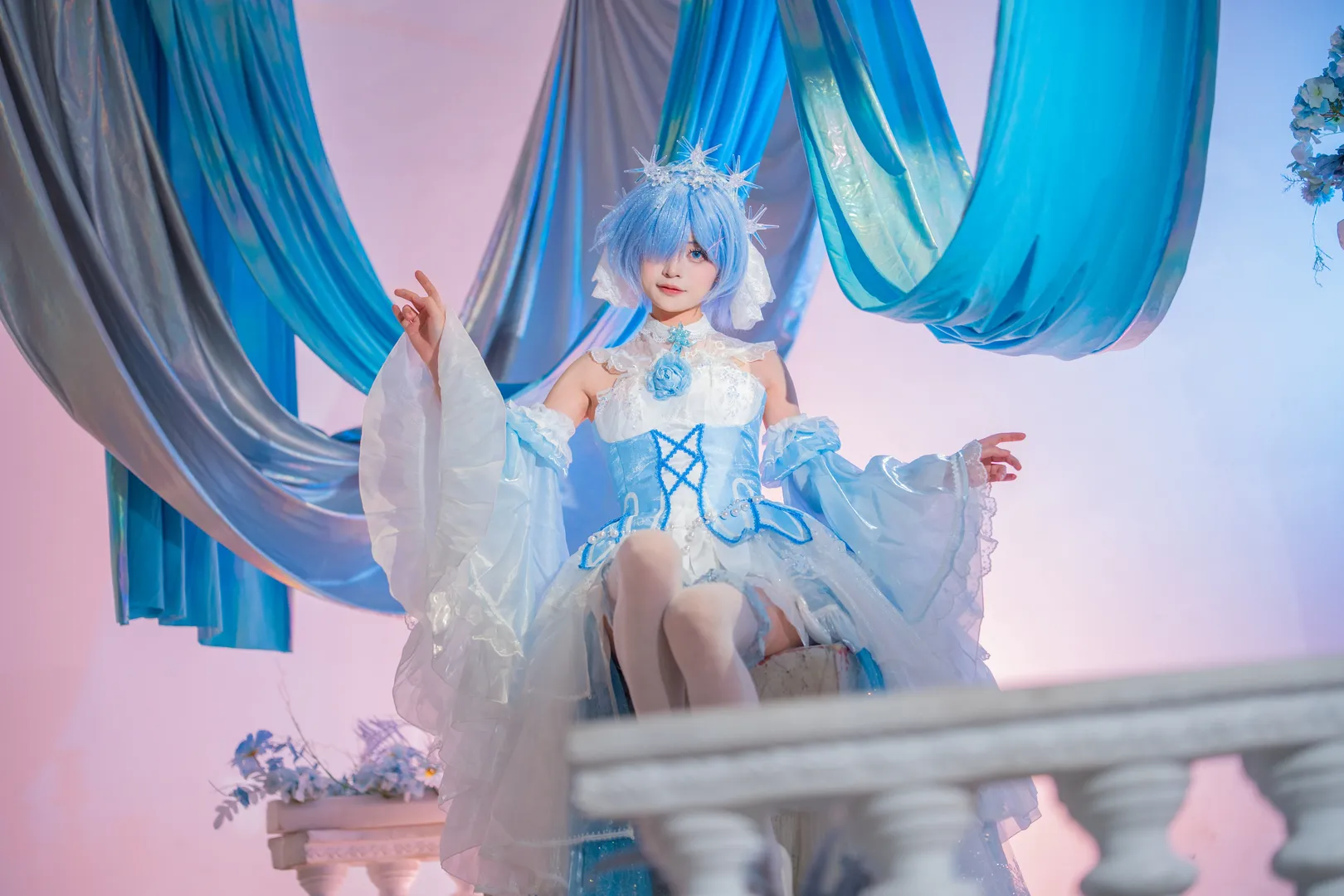 cosplay, 从零开始的异世界生活, 蕾姆cos, 白丝袜, 蓝白洛丽塔 - 第7张