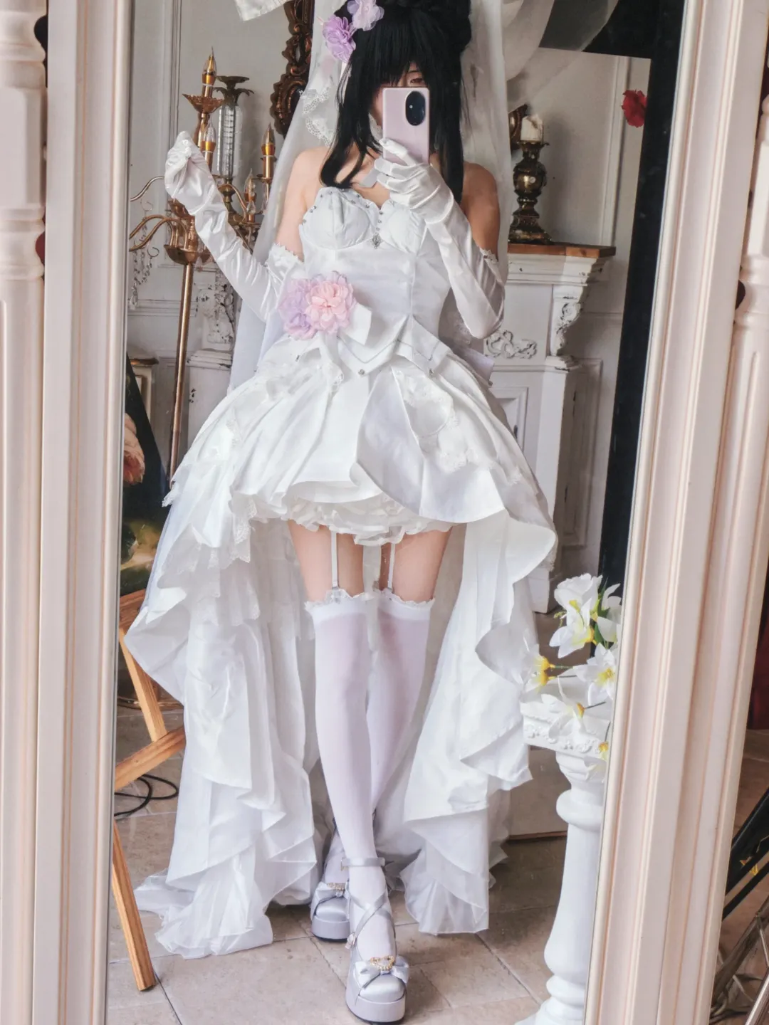 コスプレ, 花嫁コスプレ, 白ストッキング, コスプレ試着, 時崎狂三 コスプレ - 1枚目