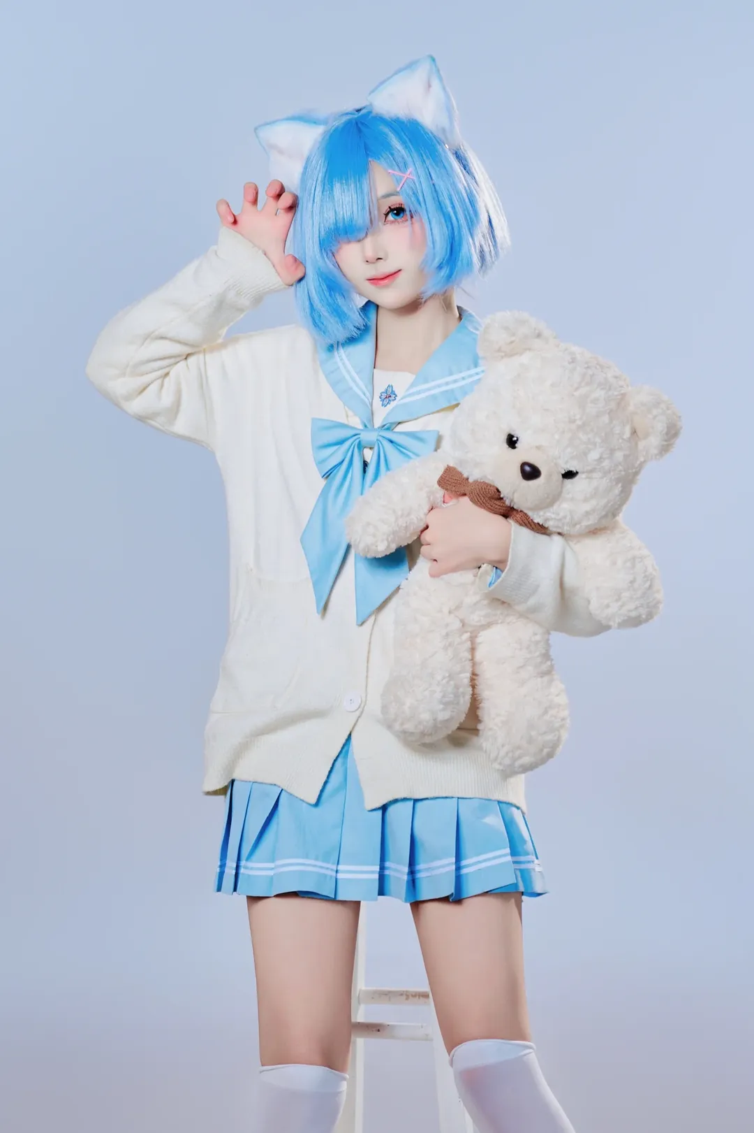 二次元, 从零开始的异世界生活, 蕾姆cos, 白丝, jk制服 - 第1张
