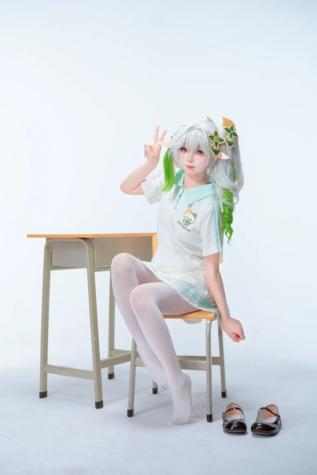 原神, 二次元攝影, 納西妲cos, 白絲穿搭, 校園風cosplay